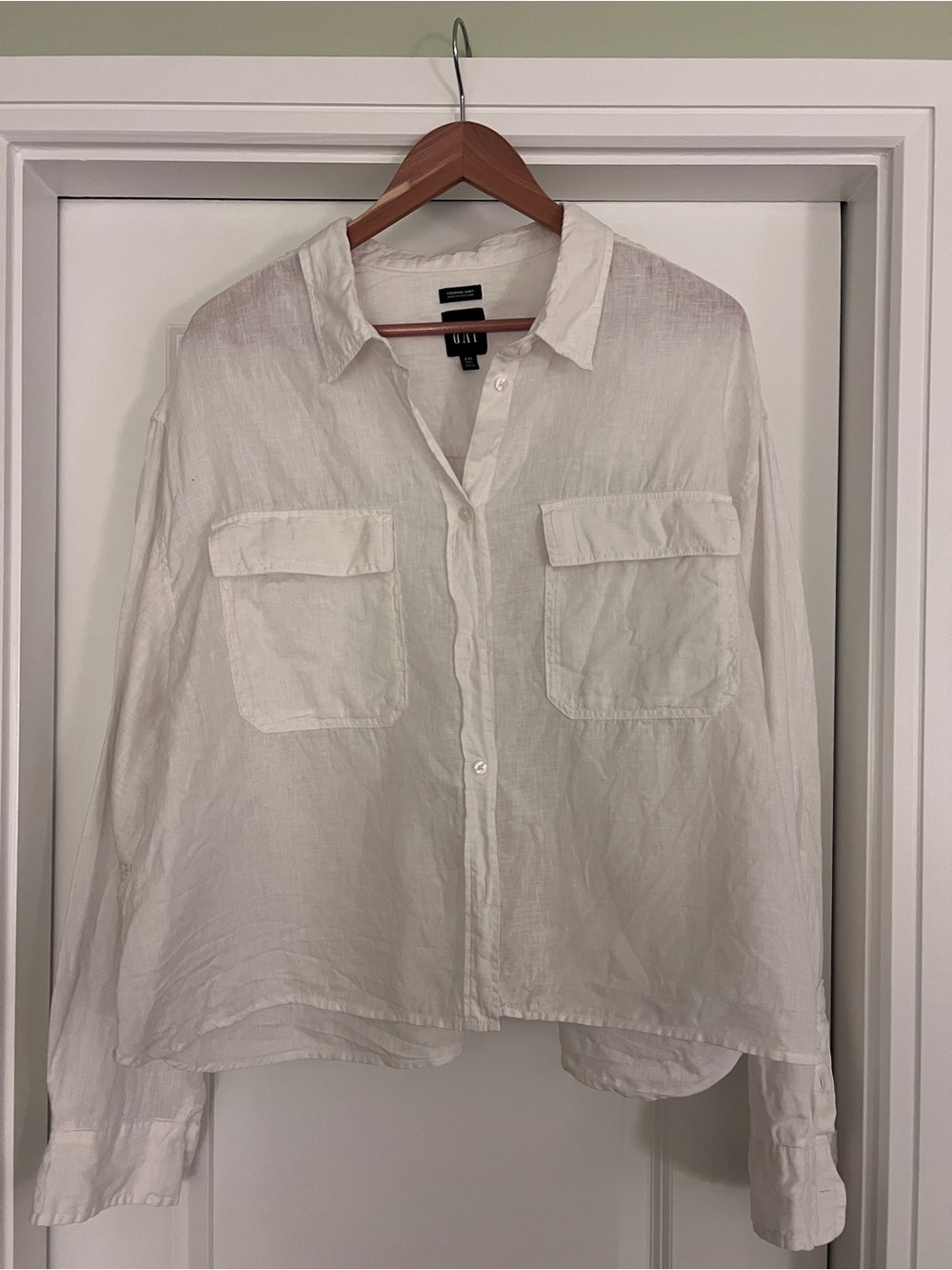 Womens White Button-Up 100% Linen Shirt